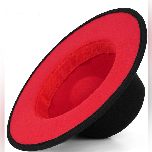 BRAND NEW BLACK WITH RED UNDERBILL CLASSIC TRENDY FEDORA - Picture 5 of 6